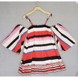 N/Nicholas Women's Amalfi Striped Cold Shoulder Bell Sleeves Pocket Dress 6